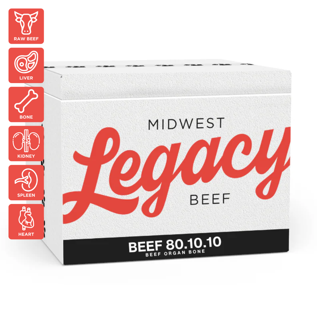 Box of Midwest Legacy Beef 80.10.10 Raw Dog Food