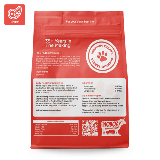 Red package of freeze dried raw dog food from Midwest Legacy Beef